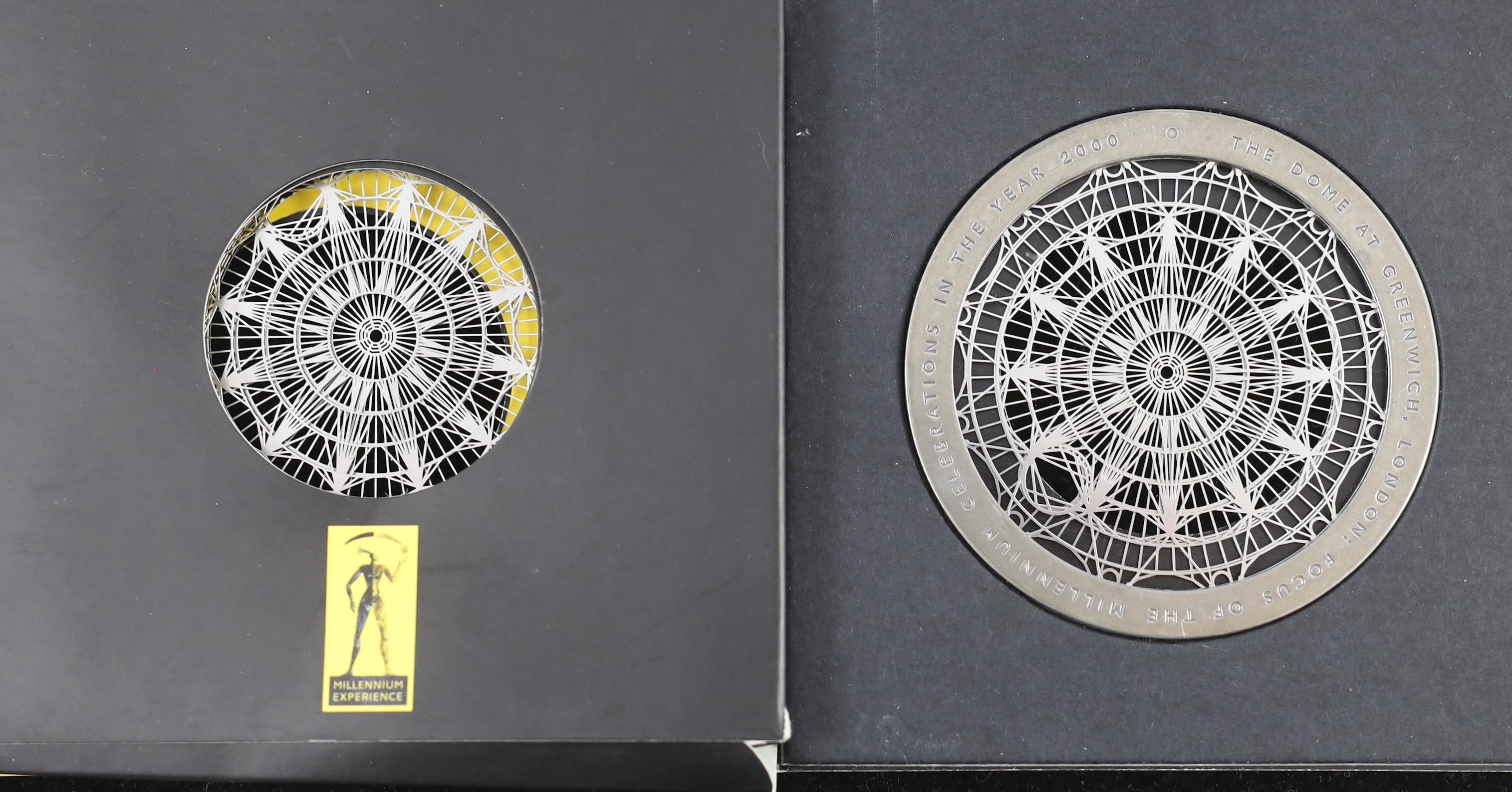 Wendy Ramshaw OBE (1939-2018) for NMEC, a rare prototype Millennium Dome VVIP medal and two prototype crew medals and packaging